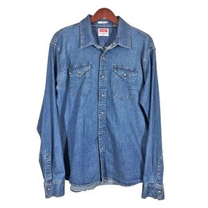 Wrangler 2 Flap Pockets Blue Denim Western Shirt Men's Size XL